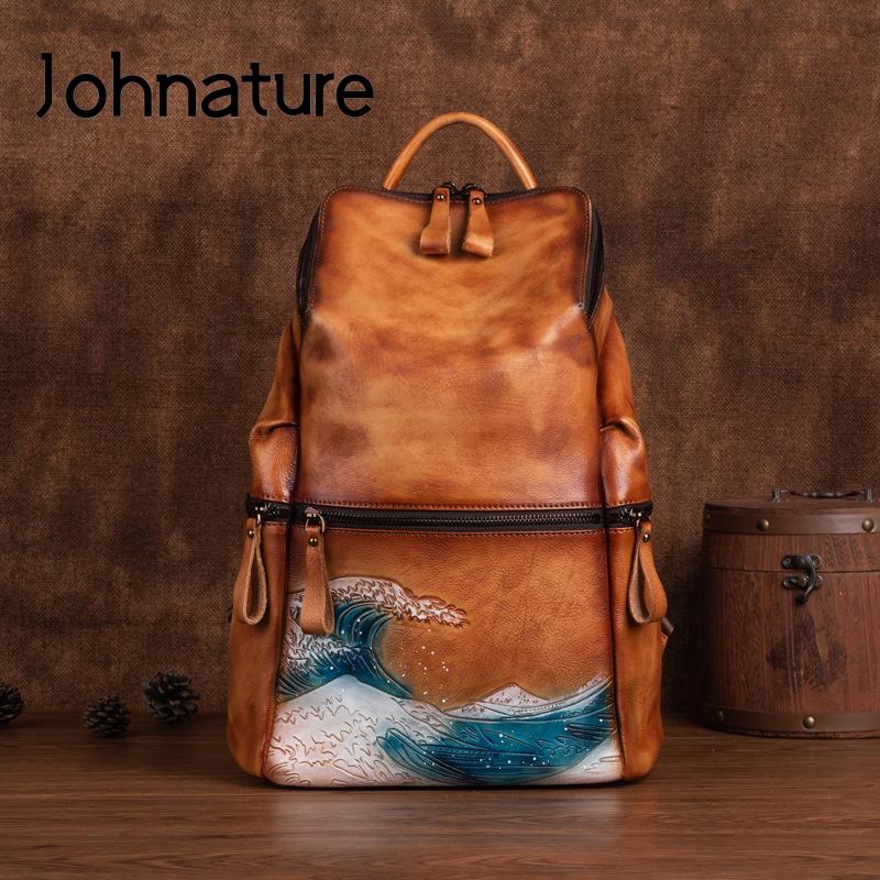 Leather Backpack Vintage - Johnature Nữ Da Thật Dung Tích